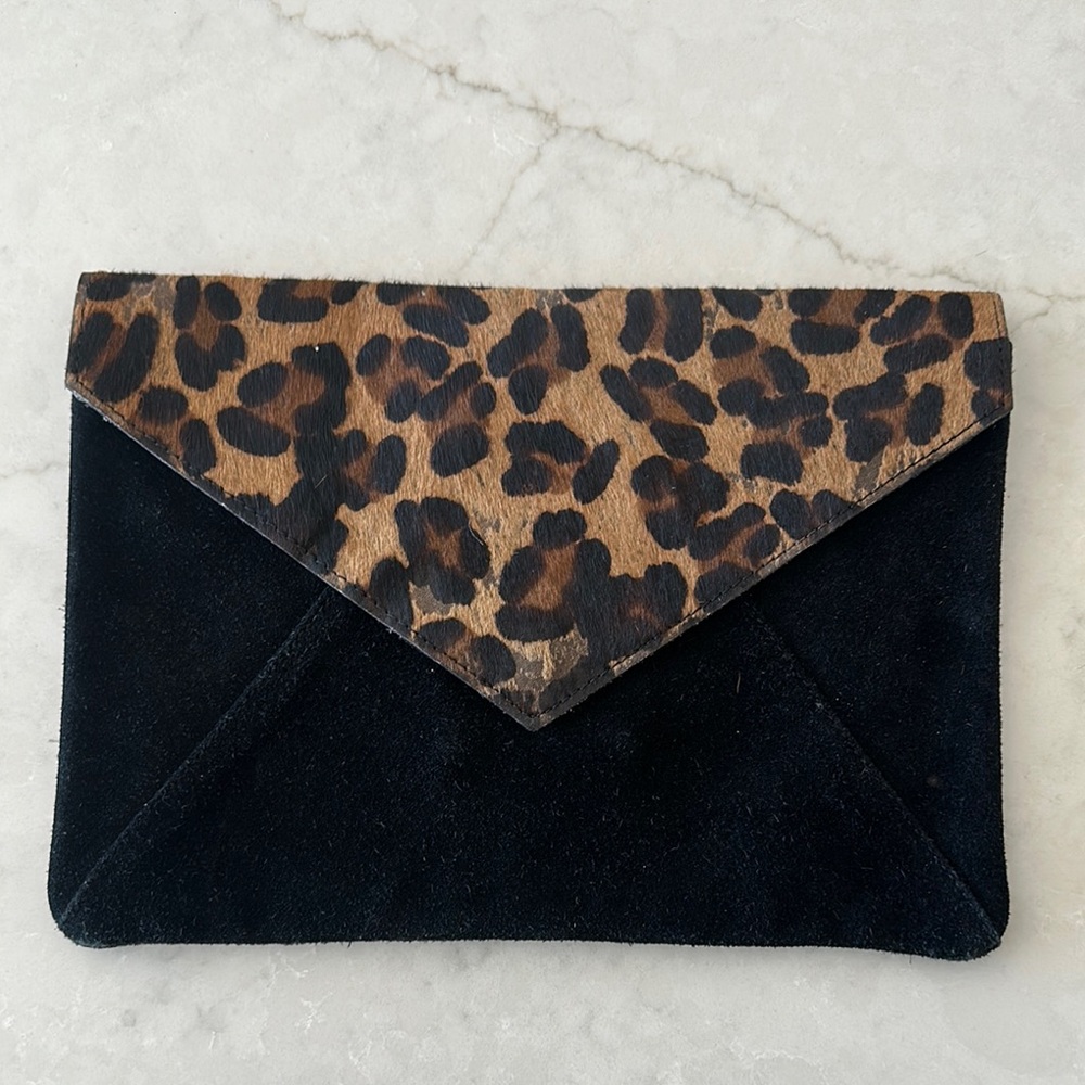 Leopard Print and Black Clutch